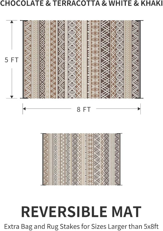 MontVoo Outdoor Rug Carpet Waterproof-Patio Rug Mat 5x8 Reversible RV Camping Rug Picnic Mat Plastic Straw Outside Rug for Balcony Porch Deck Beach-Boho Outdoor Area Rug for Patio Decor Colorful