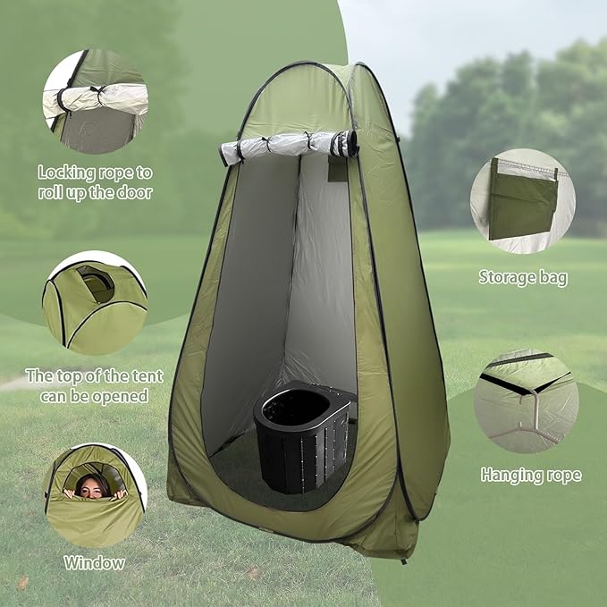 Portable Toilet Kit for Camping, XL Large Pop Up Privacy Tent and Toilet Bags, Washable Outdoor Showers Changing Rooms with Carry Bag （Green）