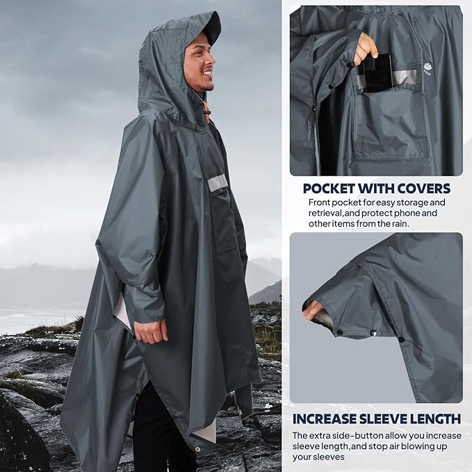 ANYOO Hooded Rain Poncho for Adults Waterproof Lightweight Rain Coat for Men Women Reusable Rain Jacket for Emergency Outdoor