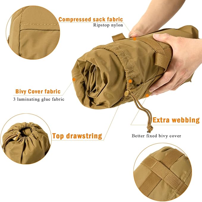 Bivy Cover Sack for Military Army Modular Sleeping System, Waterproof Outer Shell for Sleeping Bag, Minimalist Stealth Shelter