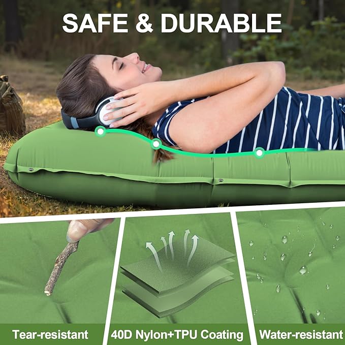 Camping Sleeping Pad,5.5" Extra Thick Inflatable Sleeping Pads with Pillow Built-in Foot Pump Sleeping Mat Compact for Camping, Backpacking, Hiking,Traveling Tent