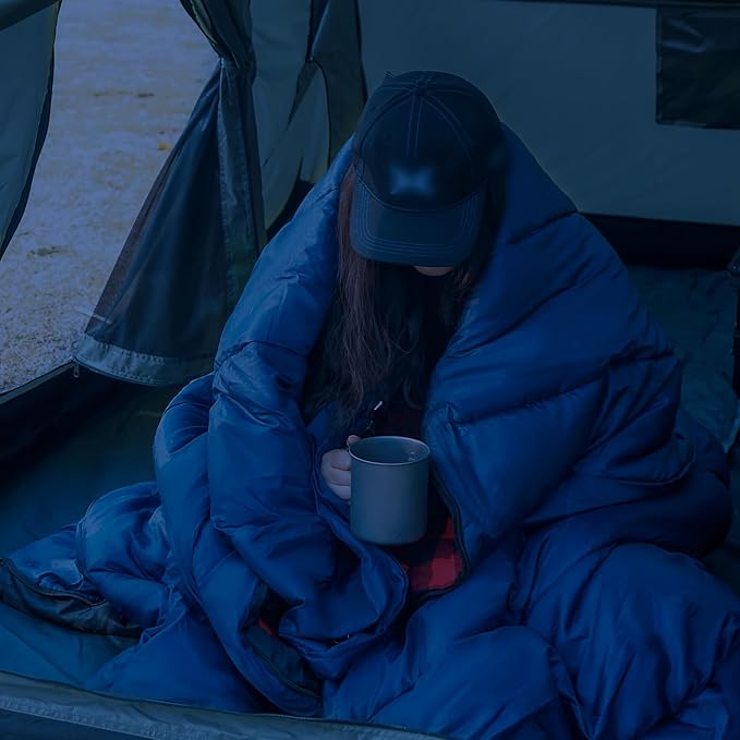 REDCAMP Flannel Sleeping Bag for Adults, Comfortable Cotton Sleeping Bags for Camping with Detachable Hood, Red/Grey/Blue