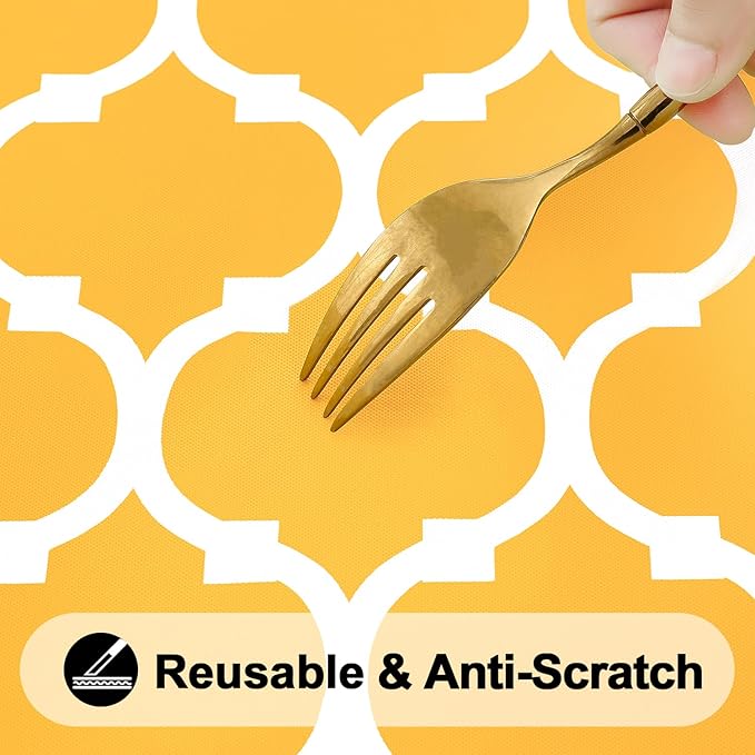 Smiry Rectangle Picnic Table Cover, Waterproof Elastic Fitted Camping Tablecloths for 6 Foot Tables, Wipeable Flannel Backed Vinyl Tablecloth Protector for Outdoor (Mustard Yellow, 30x72 Inches)