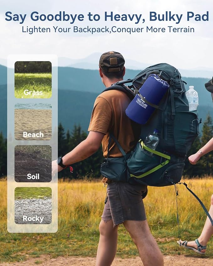 Hikenture Double Sleeping Pad for Camping, 4" Extra-Thick Camping Mattress 2 Person, Inflatable & Ultralight Sleeping Mat for Backpacking, Hiking (Navy Foot Pump, Full XL)