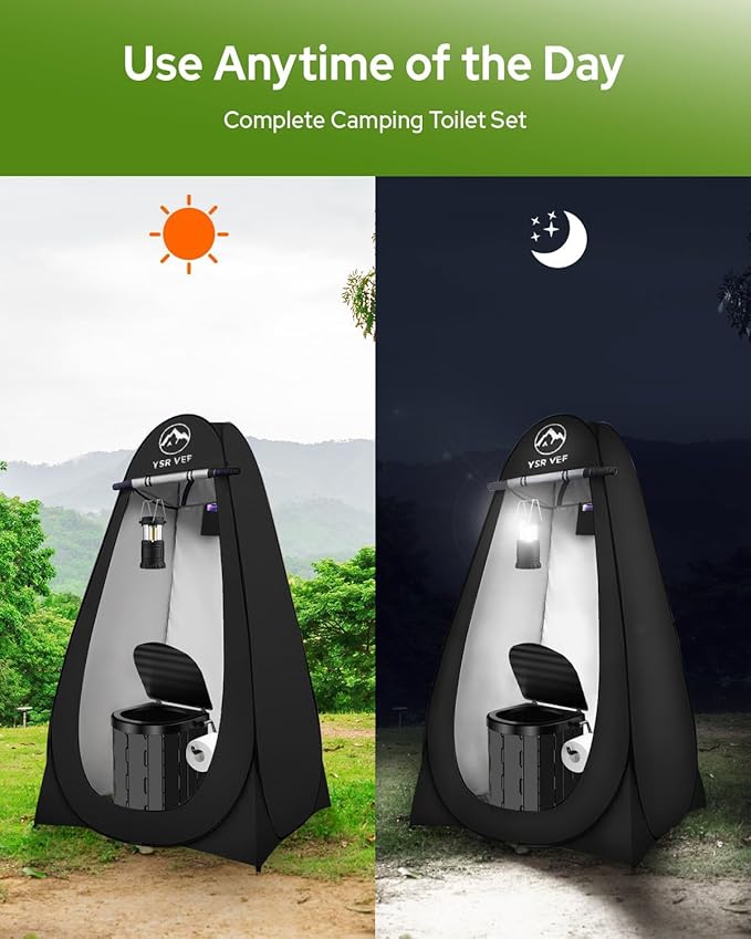 Portable Toilet Kit, Camping Toilet with Pop-Up Privacy Tent and Poo Gel Toilet Bags, Washable Portable Outdoor Showers Changing Rooms