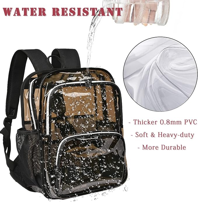 Clear Backpack, 15'' Clear Backpacks for School Heavy Duty See Through Bookbag Amber 0.6mm PVC Backpack for Men Women