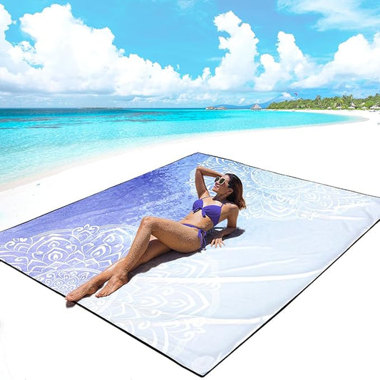 AISPARKY Beach Blanket Waterproof Sandproof, Oversized Large Beach Mat 79" X 83"/120"x108" for 1-8 Adults, Quick Drying&Compact&Lightweight, Picnic Mat Vacation Essentials for Beach Camping Travel