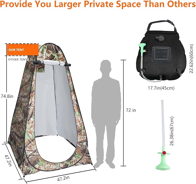 Camping Shower Tent,Pop Up Privacy Tent with Solar Shower Bag,Waterproof Pop Up Shower Tent for Portable Outdoor Toilet Shower Changing Room Sun Shelter Camping (Black/Camouflag/Green)