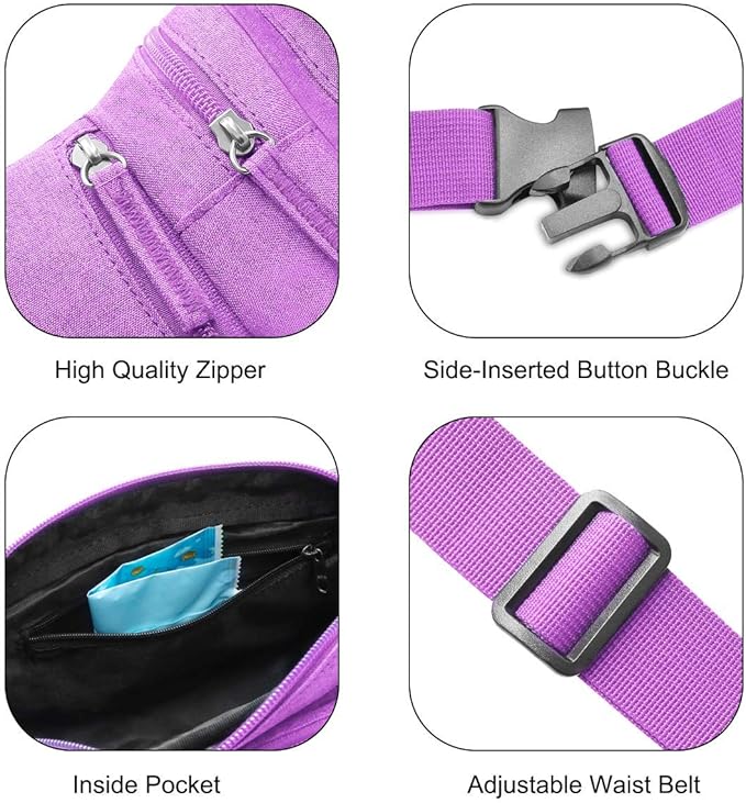 Fanny Pack Waterproof Waist Bag Pack Men Women Hip Bum Bag With Water Bottle Holder Adjustable Strap Suitable For Outdoors Workout Traveling Hiking Cycling Dog Walking Pouch Bag(Purple)