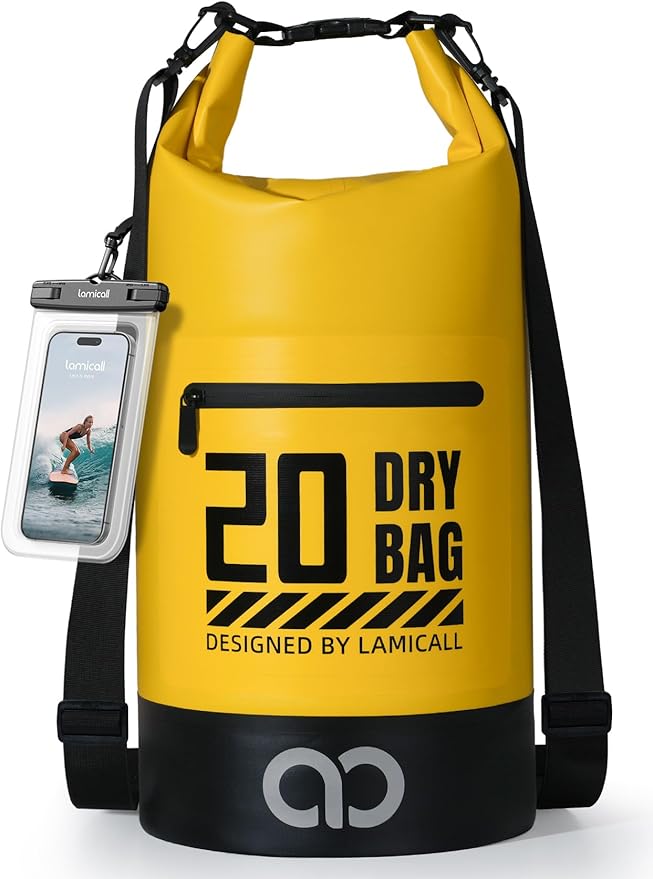 Lamicall Dry Bag Waterproof Backpack - [Zippered Pocket] 10L/20L Roll Top Waterproof Bag with Water proof Phone Case, Floatable Drybag for Swimming, Boating, Kayaking, Camping, Beach