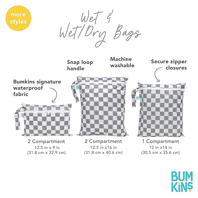 Bumkins Waterproof Wet Bag, Washable, Reusable for Travel, Beach, Pool, Stroller, Diapers, Dirty Gym Clothes, Wet Swimsuits, Toiletries, 12x14 – Blue Tropic