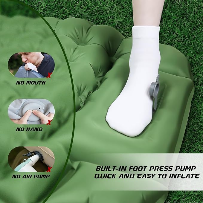 Camping Sleeping Pad, Ultralight Inflatable Camping Mat with Pillow Built-in Foot Pump Inflatable Sleeping Pads for Hiking Backpacking Camping Family Trips Tent(Green)