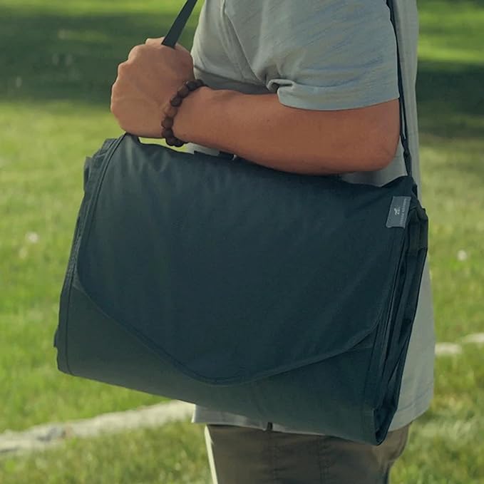 Little Unicorn 5'x10' XL Outdoor Family Picnic & Beach Blanket | Durable & Water-Resistant Fabric | Compact Fold & Easily Wipes Clean | Zipper Pocket (Chroma Rugby Stripe)