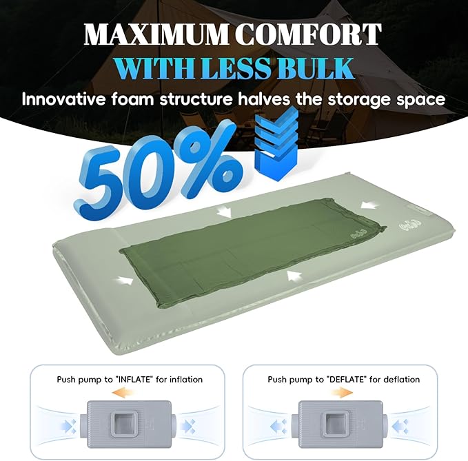 Camping Sleeping Pad Self Inflating Sleeping Pad with Electric Pump, 3.2" Ultra-Thick Memory Foam Sleeping Mat with Pillow, Camping Mattress Compact for Backpacking Hiking Traveling