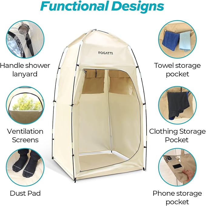FOGATTI Camping Shower Tent with InstaShower GO Portable Water Heater and Carrying Bag
