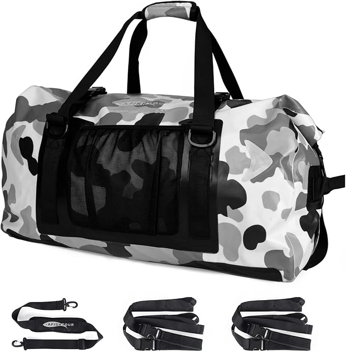 65L Waterproof Duffel Bag for Men and Women - Large Motorcycle Duffle Bag with Straps for Back Seat - Roll Top Dry Bag for Kayaking, Rafting, Boating, Swimming, Beach