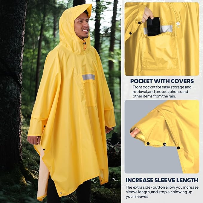 ANYOO Hooded Rain Poncho for Adults Waterproof Lightweight Rain Coat for Men Women Reusable Rain Jacket for Emergency Outdoor