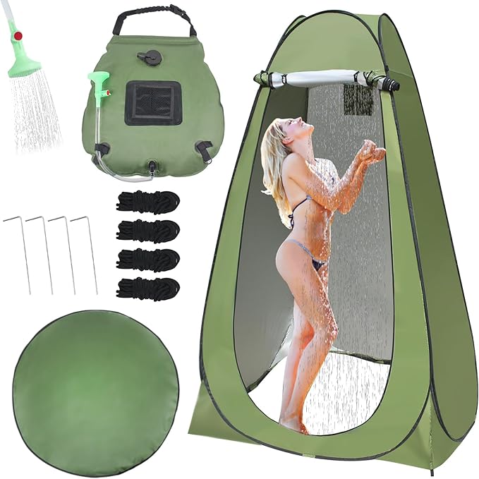 Camping Shower Tent,Pop Up Privacy Tent with Solar Shower Bag,Waterproof Pop Up Shower Tent for Portable Outdoor Toilet Shower Changing Room Sun Shelter Camping (Black/Camouflag/Green)