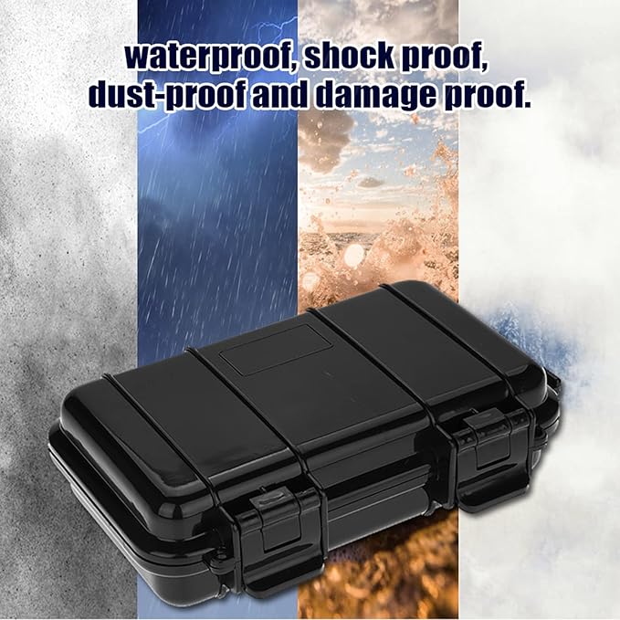 Tbest Outdoor Waterproof Shockproof Airtight Survival Box Storage Container Case Carry Box Black Dry Storage Box for Fishing Camping Hiking Outdoor Activities