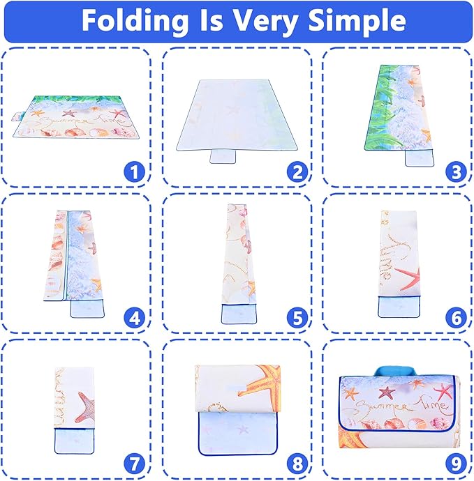 Picnic Blanket, Foldable Waterproof Sand Mat, Extra Large Picnic Blanket Outdoor Picnic Mat Beach Blanket for Park Grass Camping Hiking Travel Family Concerts