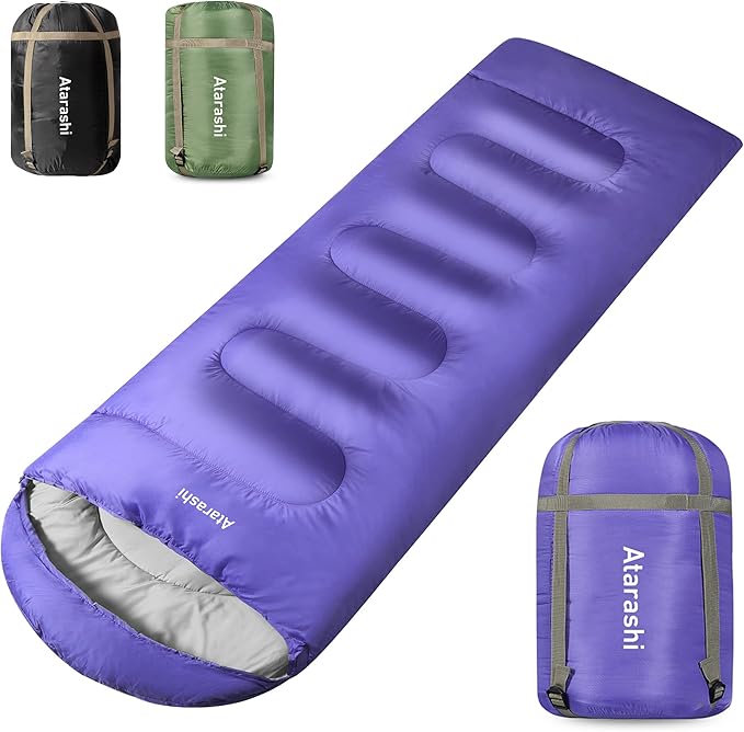 Atarashi Camping Sleeping Bag- 4 Seasons for Adults, Light, Warm, Extra-Large with Compression Sack- Great for Hiking, Backpacking & Outdoor Adventures