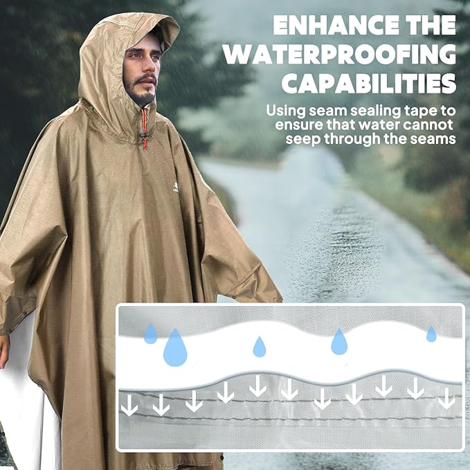 ANYOO Hooded Rain Poncho for Adults Waterproof Lightweight Rain Coat for Men Women Reusable Rain Jacket for Emergency Outdoor