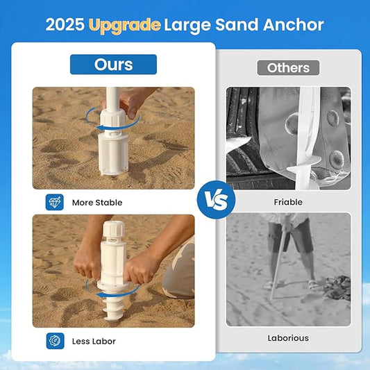 Grandekor 6'x6' UPF 50+ UV Protection Beach Cabana Canopy Portable Instant Setup with Sand Anchors Hanging Hooks Sidewalls Family Beach Outings Outdoor Shade Shelter Windproof Sand Pockets