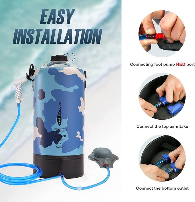 Portable Camping Shower Bag - 10L/2.2 Gallons 20/5 Gallons Solar Shower Water Bag with Foot Pump, Hose and Shower Head - Camp Shower for Camping, Beach, Travel, Outdoor Activities