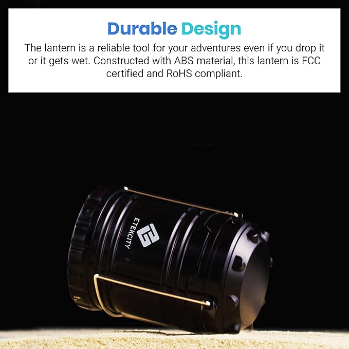 Etekcity Lantern Camping Essentials Lights, Led Flashlight for Power Outages, Tent Lights for Emergency, Survival Gear and Supplies for Hurricane, Battery Operated Lamp, 2 Pack, Black