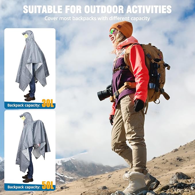 ANYOO Hooded Rain Poncho for Adults Waterproof Lightweight Rain Coat for Men Women Reusable Rain Jacket for Emergency Outdoor