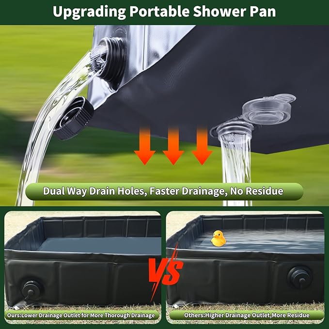 Portable Shower Pan - Upgraded Foldable Shower Base Bottom Drainage Hole Design with Storage Bag Tent Flooring Camping Gear for Rv,Outdoor Camping Shower,Beach,Pet Bath