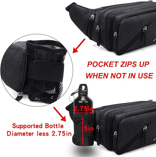 Fanny Pack Waterproof Waist Bag Pack Men Women Hip Bum Bag With Water Bottle Holder Adjustable Strap Suitable For Outdoors Workout Traveling Hiking Cycling Dog Walking Pouch Bag(black)