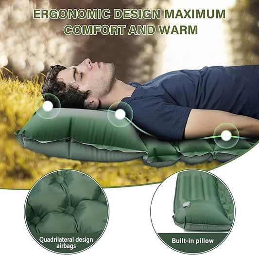 Double Sleeping Pad for Camping, Ultralight Camping Mattress with Pillow, Built-in Foot Pump, Thick Self-Inflatable 2-Person Portable Mat for Backpacking Hiking Car Traveling Beach Tent