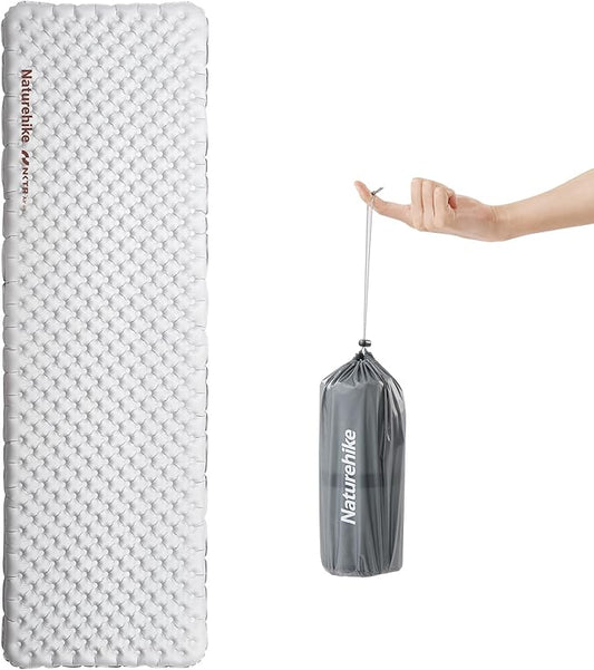 Naturehike Ultralight Insulated Sleeping Pad with R5.8, 3.2in Thickened Patchworkable Inflatable Double Sleeping Mat for Camping, Hiking, Climbing with Inflatable Bag (Silver-Rectangular-Large)