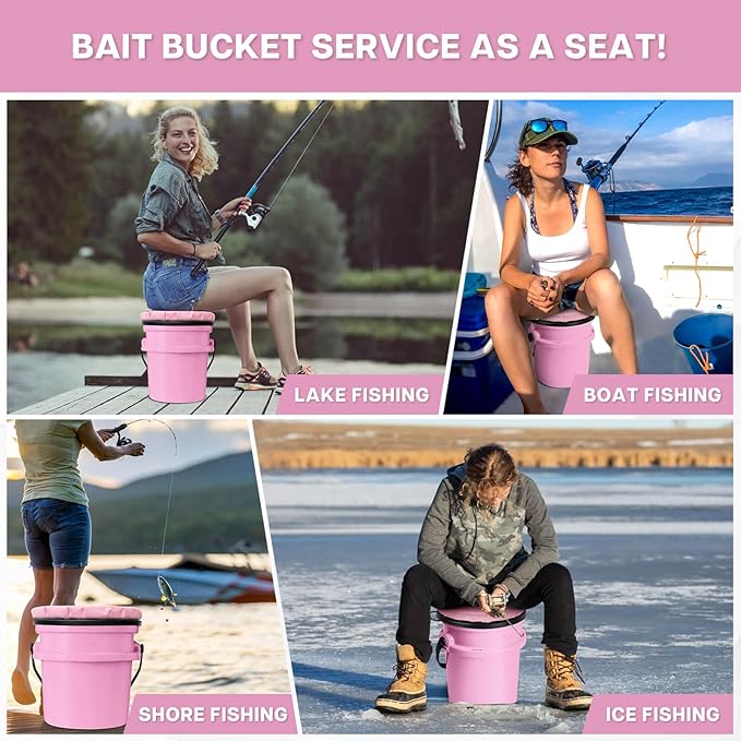 5 Gallon Bucket Seat for Yeti Bucket Only, Swivel Bucket Lid with Padded Top for Cozy Sitting, Bucket Seat Cushion for Outdoor Fishing,Hunting,Gardening,Camping,Car Washing, Softball Training
