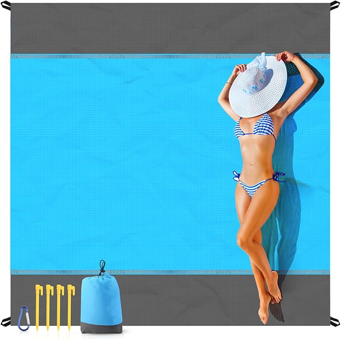 EASYFUN Beach Blanket Sandproof Oversized, 79''×83'' Extra Large Beach Mat, Portable Picnic Mat for Travel Camping Hiking, Lightweight Beach Essentials Family Water Resistant Mat Nylon 210T