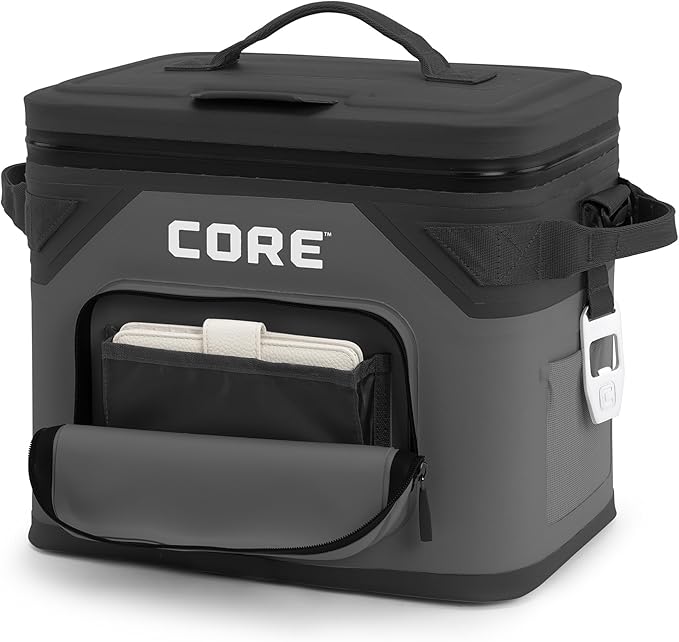 CORE Magnetic Leak Proof Soft Cooler with Waterproof Zipper | Insulated Bag Portable Ice Chest Box | Best Soft Cooler for Food & Beverages for Tailgating, Car Camping, Travel, and Family Beach Picnics