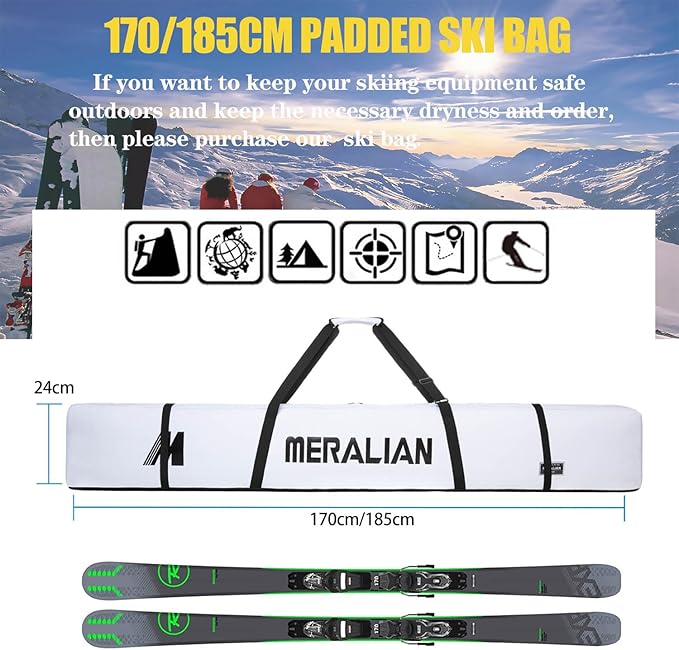 Padded Ski Bag,Waterproof Full Padded Single Ski Travel Bag with Adjustable Shoulder Strap.