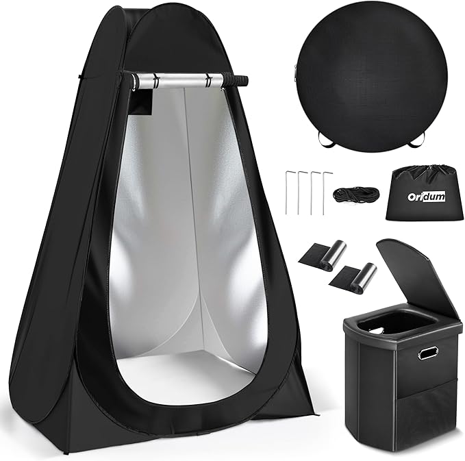 Portable Camping Toilet with Pop-Up Tent, Large Portable Toilet Kit for Adults, Outdoor Camping Shower Changing Room Emergency Tent Kit with Carry Bag for Hiking
