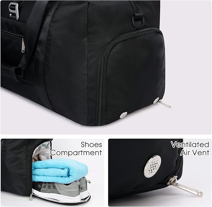 Ceneda 20" Gym Duffel Bag with Wet Pocket Shoes Compartment Portable Overnight Weekender Bag Travel bag Yoga Bag for Women (Black)