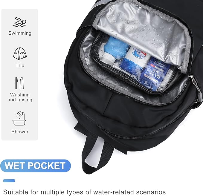 Coofay Gym Backpack for Women - Waterproof With Shoe Compartment, Lightweight Travel and Sports Bag, Large Black