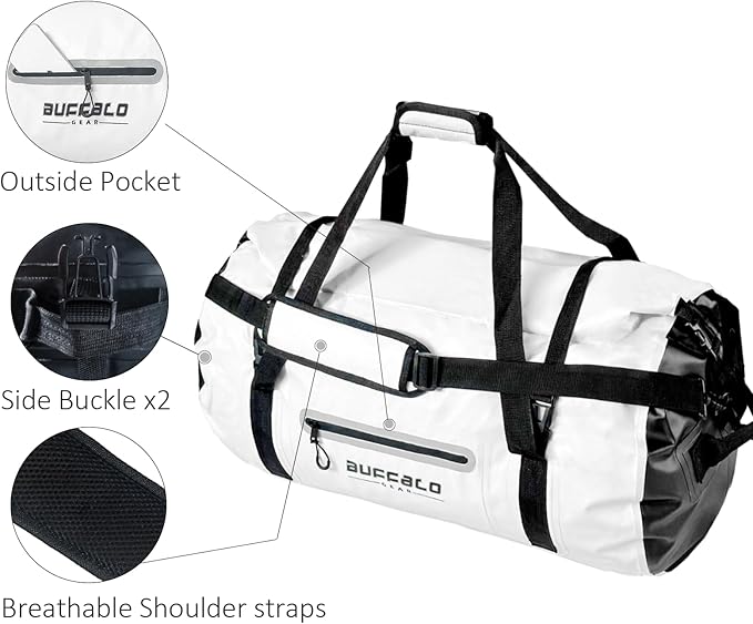 Buffalo Gear Waterproof Duffle Bag 40L 60L 80L Roll-top Dry Bag Heavy Duty Waterproof Duffel Travel Bag for Kayaking Rafting Boating Fishing Camping