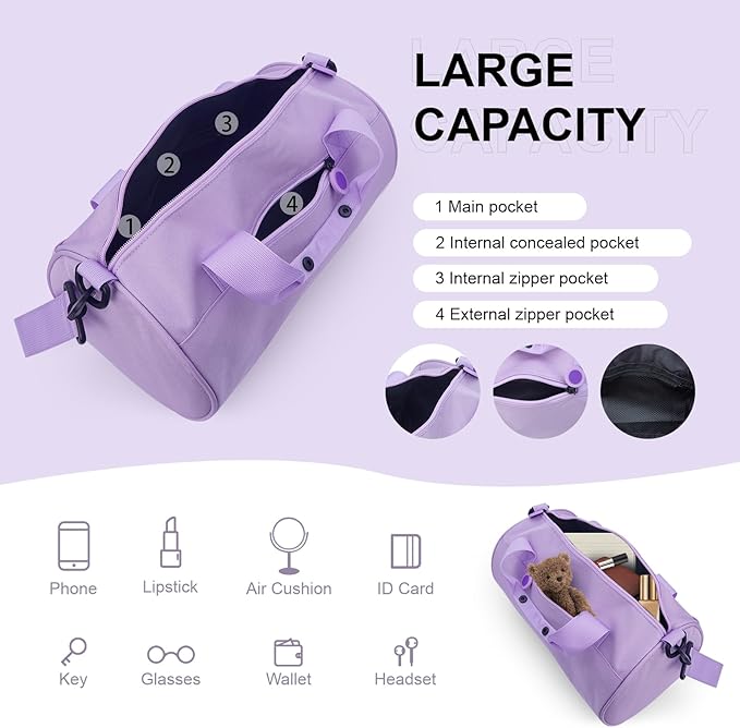 Gym Bag for Women, Waterproof Travel Bag with Wet Clothes Compartments and Adjustable Strap, Small Duffel Bag for Sports, Gyms and Weekend Getaway