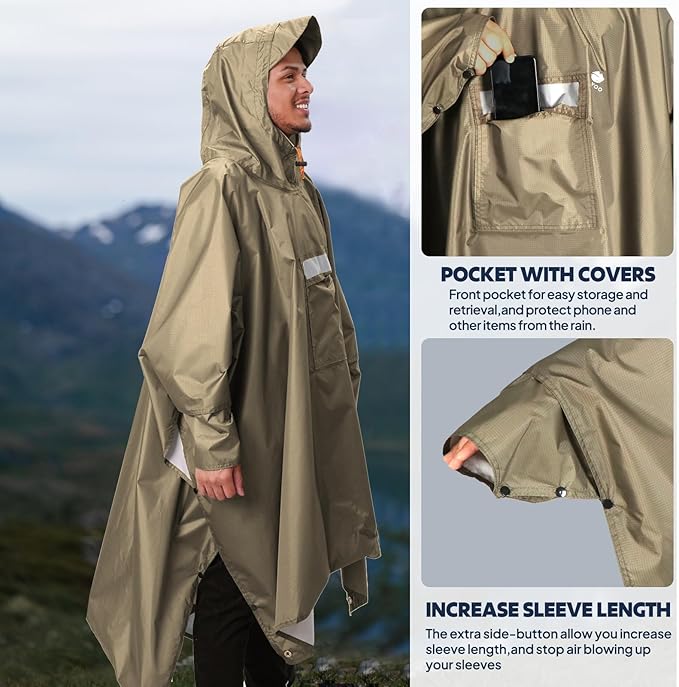 ANYOO Hooded Rain Poncho for Adults Waterproof Lightweight Rain Coat for Men Women Reusable Rain Jacket for Emergency Outdoor