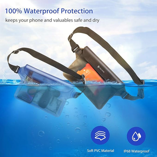 SYNCWIRE Waterproof Pouch Bag with Adjustable Waist Strap (2 Pack) - IP68 Waterproof Waist Bag Screen Touchable Dry Bag with Adjustable Belt for Beach, Swimming, Boating, Fishing, Hiking, etc