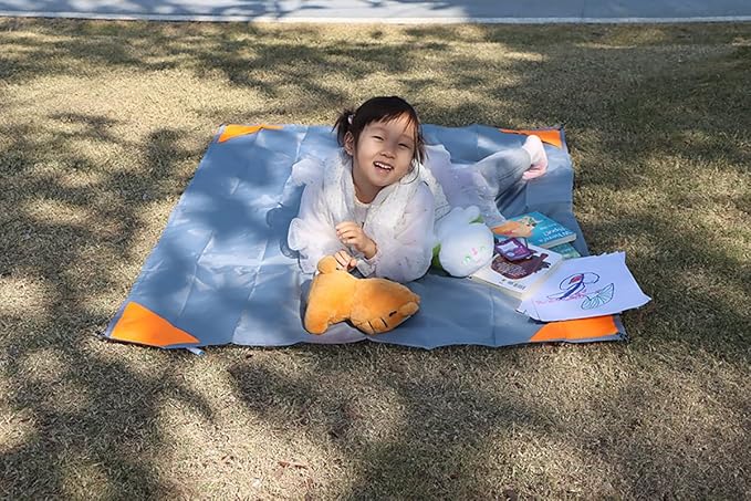 Orga'Neat Pocket Picnic Blanket, Sandproof Lightweight Pocket Camping Tarp, 55″x 39″ Foldable & Fits into Small Bag, Water Resistant Washable Quick Dry Compact Beach Mat for Outdoor Recreation