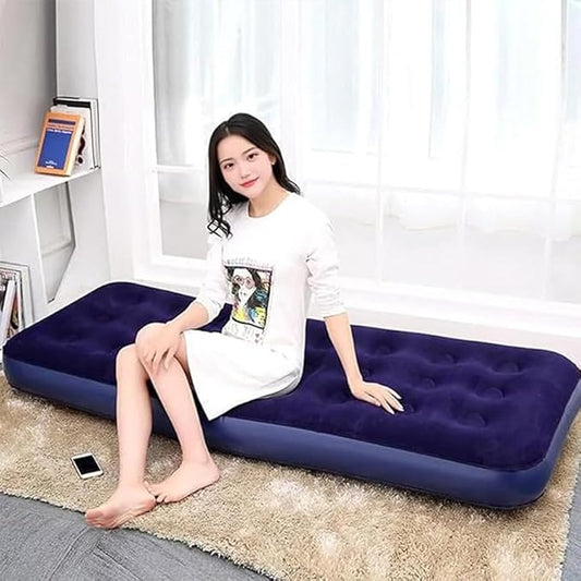 Single Size Air Mattress - Waterproof & Puncture-Resistant Inflatable Bed for Camping, Home & Travel - Portable Foldable Sleeping Pad with Comfortable Airbed Design 75"x30"x9"