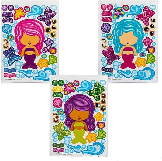 Adorable 24 Pack of Make-Your-Own Mermaid Sticker Sheets ~ Fun Craft Project for Children, Party Favors & Teacher Giveaways