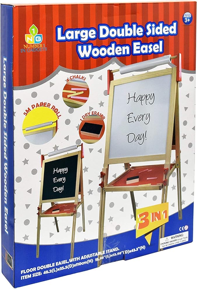 Deluxe Standing Art Easel, Dry-Erase Board Chalkboard Magnetic Whiteboard Paper Roll and Accessories, Ultimate All-in-One Wooden Kid's Art Easel