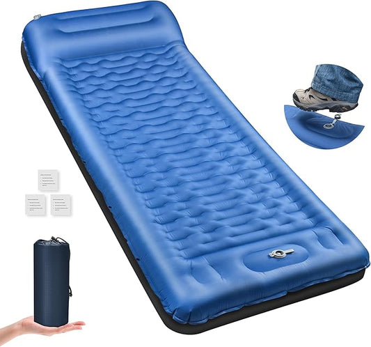 Camping Sleeping Pad, 6.8'' Extra Thickness Reinforced Sleeping Pad for Camping with Pillow Built-in Foot Pump, 79 * 28IN Ultralight Self Inflating Air Mattress Mat for Backpacking Hiking Tent